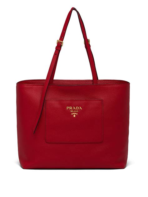 prada bag red logo|Prada logo plaque tote bag.